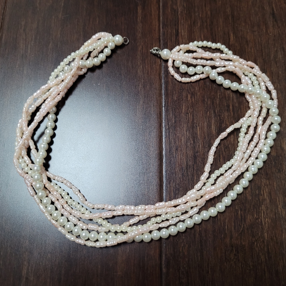 Pink and White Multi-Strand Pearl Necklace